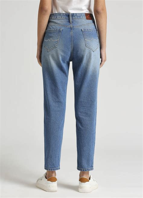 Light Blue Mid Waist Mom Fit Jeans | Pepe Jeans India