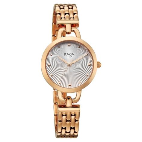 Buy Online Titan Raga Showstopper Quartz Analog Silver Dial Rose Gold ...