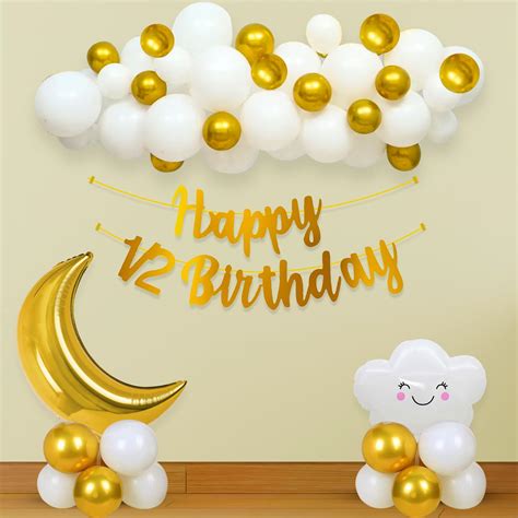 Party Propz White And Golden Happy Birthday Decorations Items - 33Pcs ...