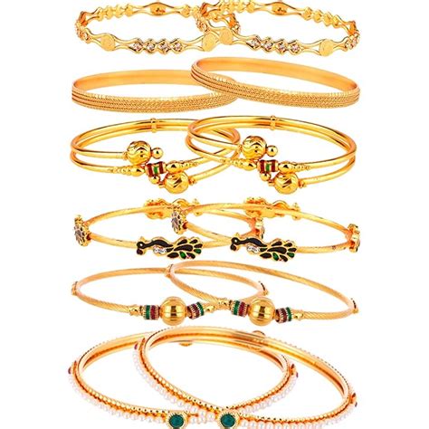 Buy ZENEME Combo Of Victoria Bangle Set, Pearls Bangle Set, Trendy Gold ...