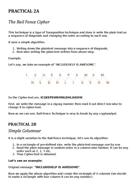 Write ups INS (2a to 10) - Best of luck - PRACTICAL 2A The Rail Fence ...