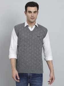 eWools Checkered V Neck Casual Men Grey Sweater - Buy eWools Checkered ...
