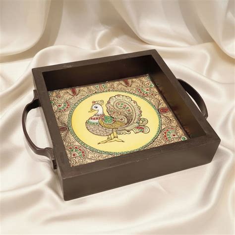 Tanjore-Pichwai Prints Wooden Trays 6x6 – Nandi Gifts