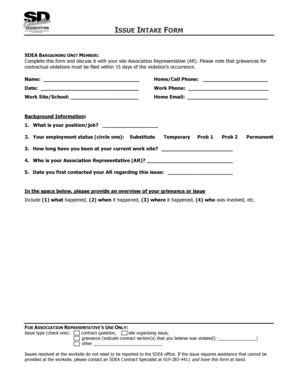 Fillable Online ISSUE INTAKE FORM Fax Email Print - pdfFiller