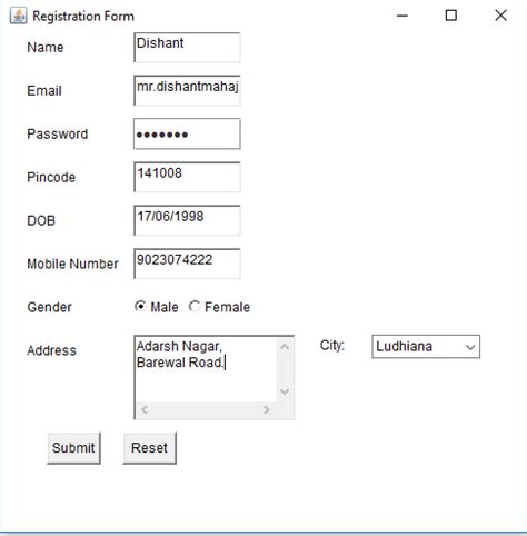 Registration System Java 的图像结果