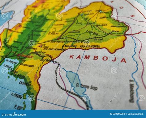Kamboja Country Map and Major Cities Around it on Physical Map Stock Photo - Image of countries ...