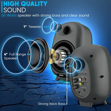 Buy PyleUsa HiFi 60W Powered Bluetooth Bookshelf Monitor Speaker Set ...