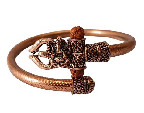 Buy LivLyfEzy Premium Trishul Damroo Rudraksha Beads Metal Kada Unisex ...