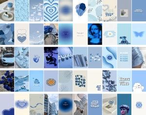Blue Aesthetic Wall Collage Kit for Room Decor | Set of 50 Aesthetic ...