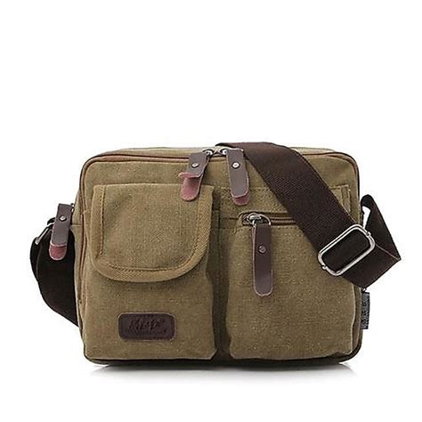 Men's Vintage Canvas Crossbody Messenger Bag, Multi-Pocket Shoulder Bag ...