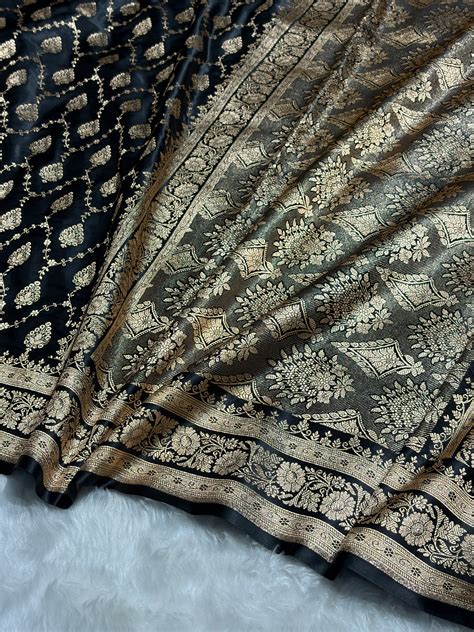 Black Floral Jaal Pattern Satin Katan Silk saree SK42 – ZAIRA