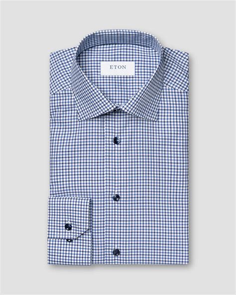 Mid blue Check Fine Twill Shirt - Eton