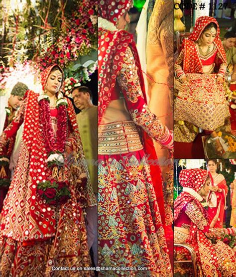 1127 Shubhika Sharma's red bridal mirror work lehenga Outfit Sets ...