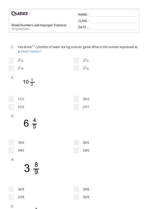 50+ Mixed Numbers and Improper Fractions worksheets for 4th Class on ...