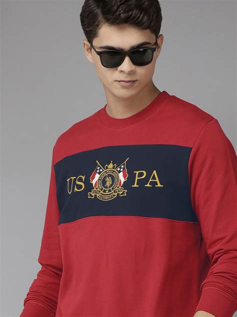 Buy U S Polo Assn Men Red Brand Logo Printed Colourblocked Pure Cotton ...