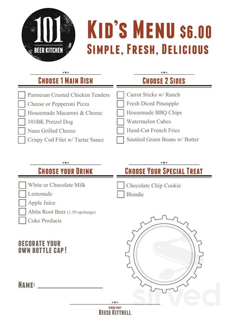 101 Beer Kitchen menu in Carmel, Indiana, USA