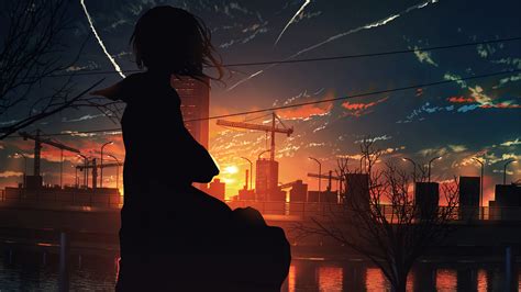 anime, girl, silhouette, sunset, scenery, anime, art, 4k, HD Wallpaper ...