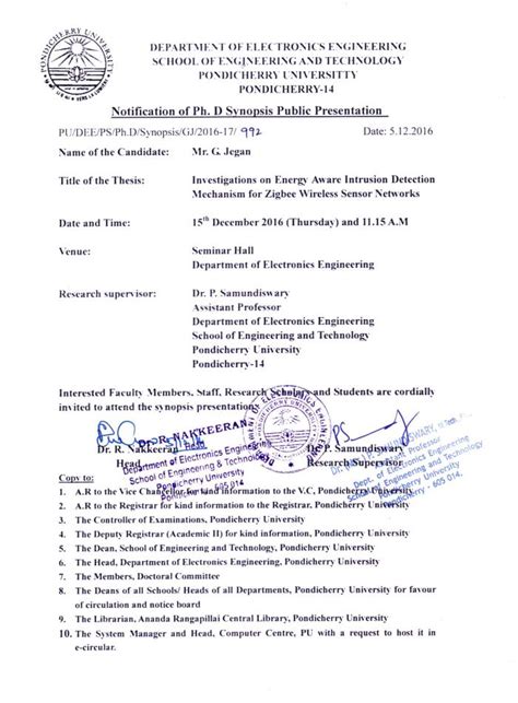 Ph.D Synopsis Public Presentation of Mr.G.Jegan on 15th Dec 2016 ...