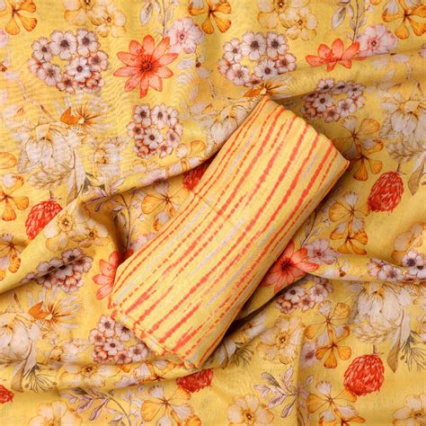 Linen Fabric | Yellow Floral Printed Unstitched Fabric Set – FAB VOGUE ...