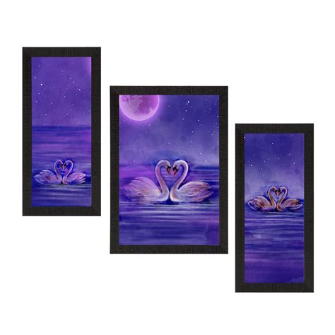 Set of 3 Loving Swan Couple Satin Matt Texture UV Art Painting ...