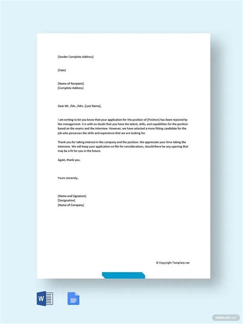 Free Rejection Letter Templates, Editable and Printable