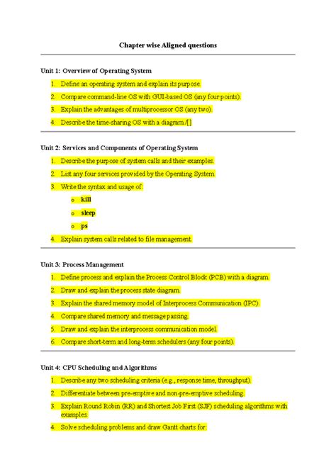 Chapter wise Aligned questions OS - Chapter wise Aligned questions Unit ...