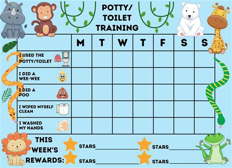 Children s potty toilet training reward chart jungle animals theme ...