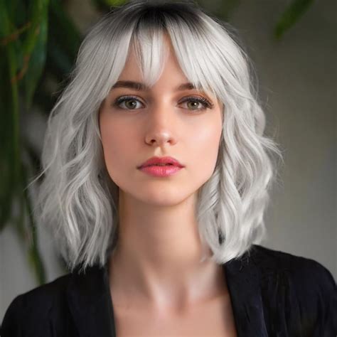 Amazon.com : MINLEE Silver Gray Wig with Bangs for Women 14 Inch Short ...