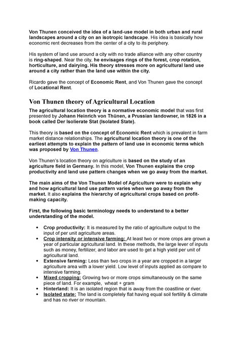 Von thunen model - Von Thunen conceived the idea of a land-use model in ...