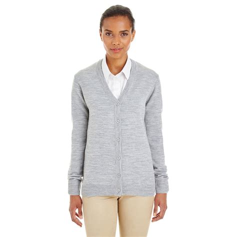 Harriton Women's Grey Heather Pilbloc V-Neck Button Cardigan Sweater