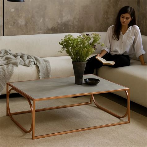 Buy Elan Interlude Rectangular Coffee Table (Cement look with Copper ...