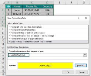 Image result for Excel Alternate Row Color Format