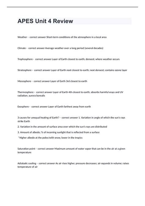 APES Unit 4 Review questions and answers 2024 updated to pass - APES ...