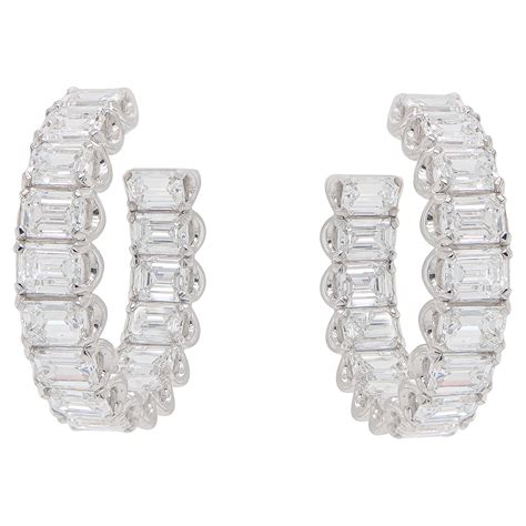 Emerald cut Diamond Hoop Earrings at 1stDibs