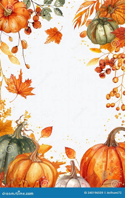 Watercolor Autumn Leaves and Pumpkins, Vegetables and Fruits Frame ...