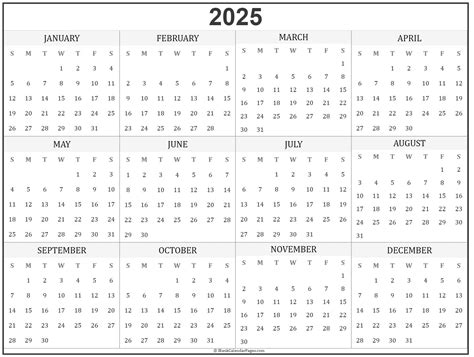 2025 year calendar | yearly printable