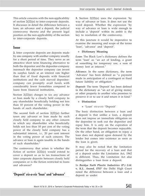 Inter-Corporate deposits are'nt deemed dividends - An Analysis | PDF