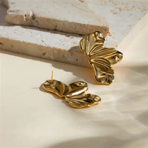Gold Butterfly Statement Earrings – Modern Textured Studs