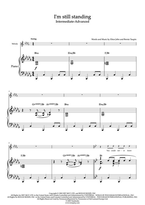 I'm Still Standing (Intermediate/Advanced Level, Solo Piano) (Elton ...