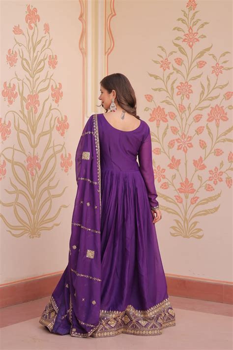 Purple Elegant Star Georgette Gown with Zari & Sequins E