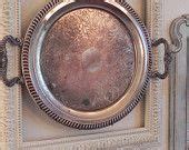 Silver Plated Vintage Round Serving Tray w/Handles, Ornate/Detailed ...