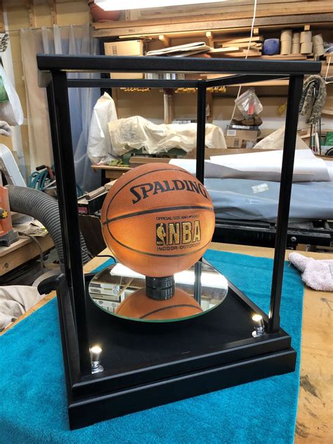 Black Lacquer Lighted Rotating Display Case for Basketball - Chameleon ...