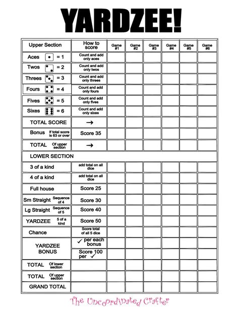 Yahtzee Score Sheets Printable Free