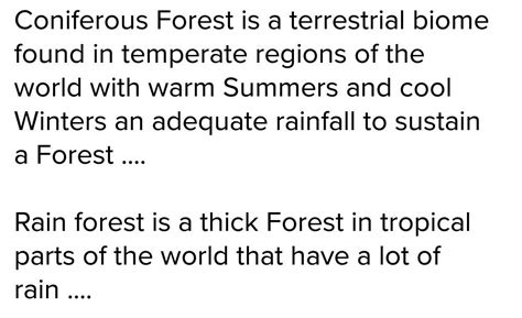 difference between rainforest and coniferous forests - Brainly.in