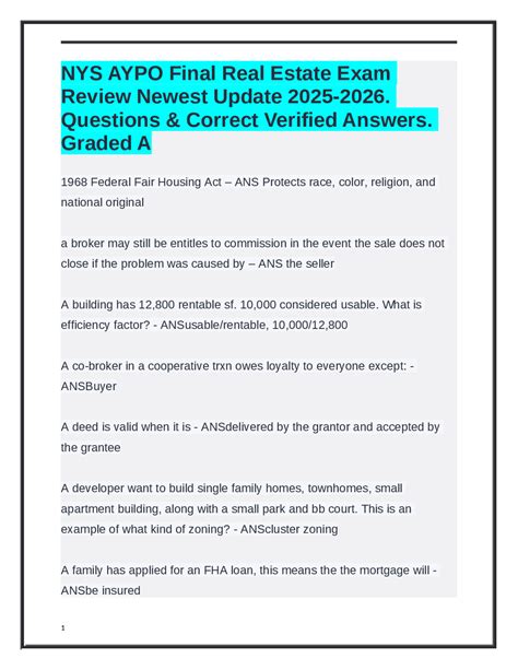 NYS Real Estate Exam Prep: Questions & Answers 2025-2026 | Exams Real ...