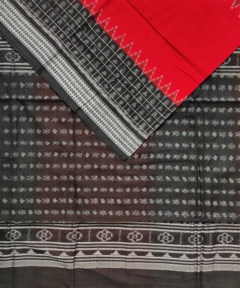 Red black cotton sambalpuri handloom saree – GoSwadeshi
