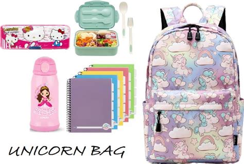 PERLENTE Unicorn School Bag for Girls Stationary for Nursery/LKG/UKG 15 ...