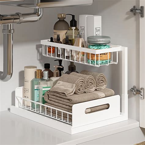 REALINN Under Sink Organizer, Pull Out Cabinet Organizer 2 Tier Slide ...