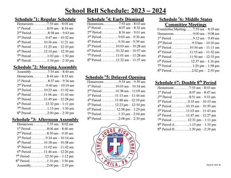 School Bell Schedule – Office of Student Life Resources & Forms ...