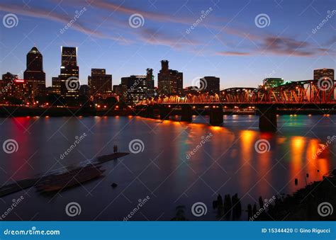 Portland Oregon at dusk. stock photo. Image of calm, city - 15344420